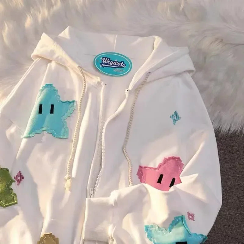 Star Graphic Long Sleeve Full Zip Casual Hoodie
