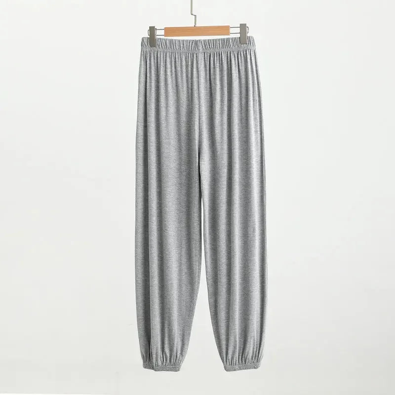 Men's Solid Elastic Waist Cuffed Long Lounge Pajama Pants
