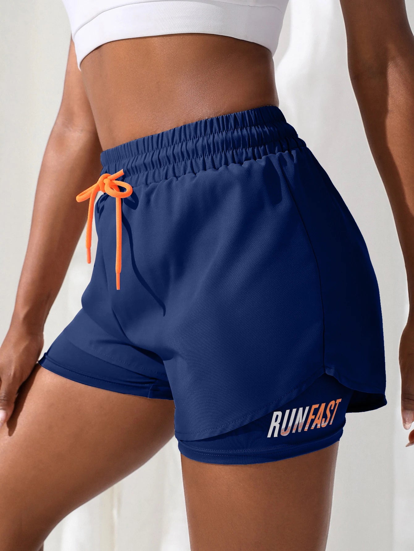 Women's Drawstring Double-Layer Running Shorts