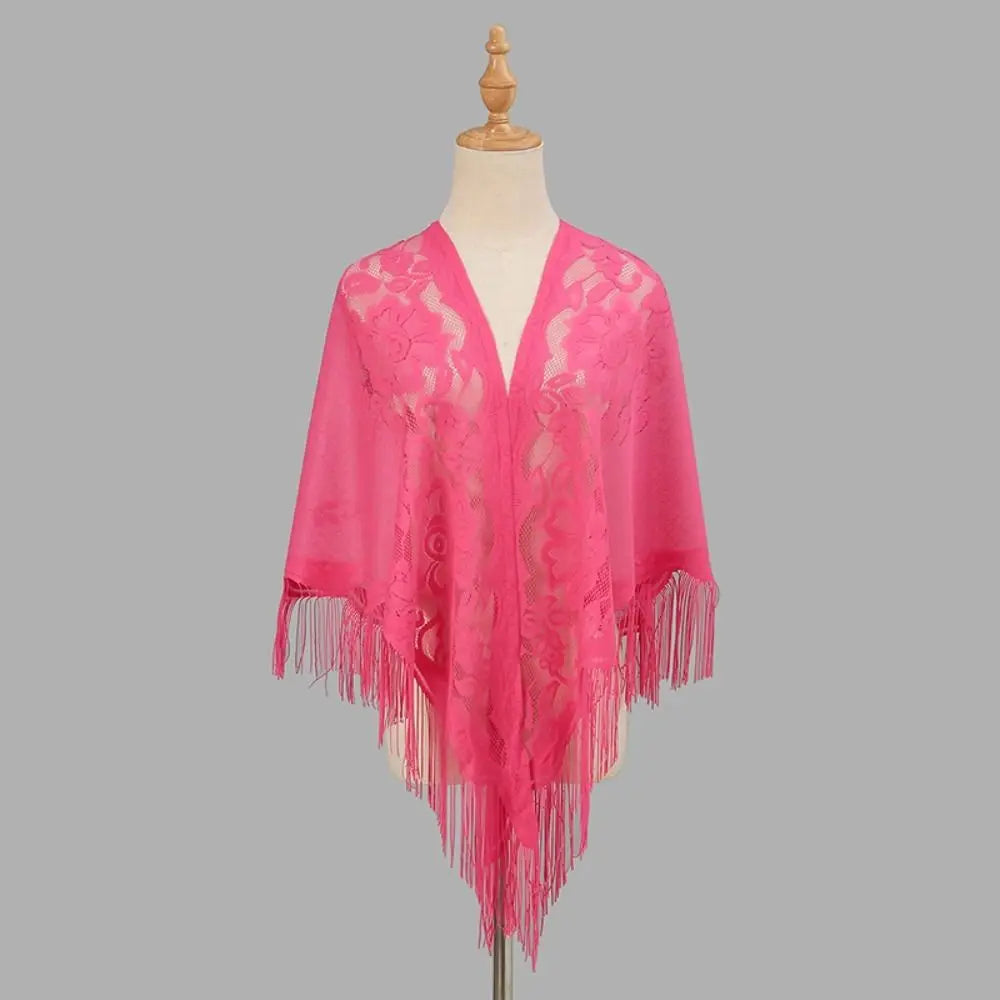 Floral Lace Fringed Wrap Scarf for Layering over Outfits