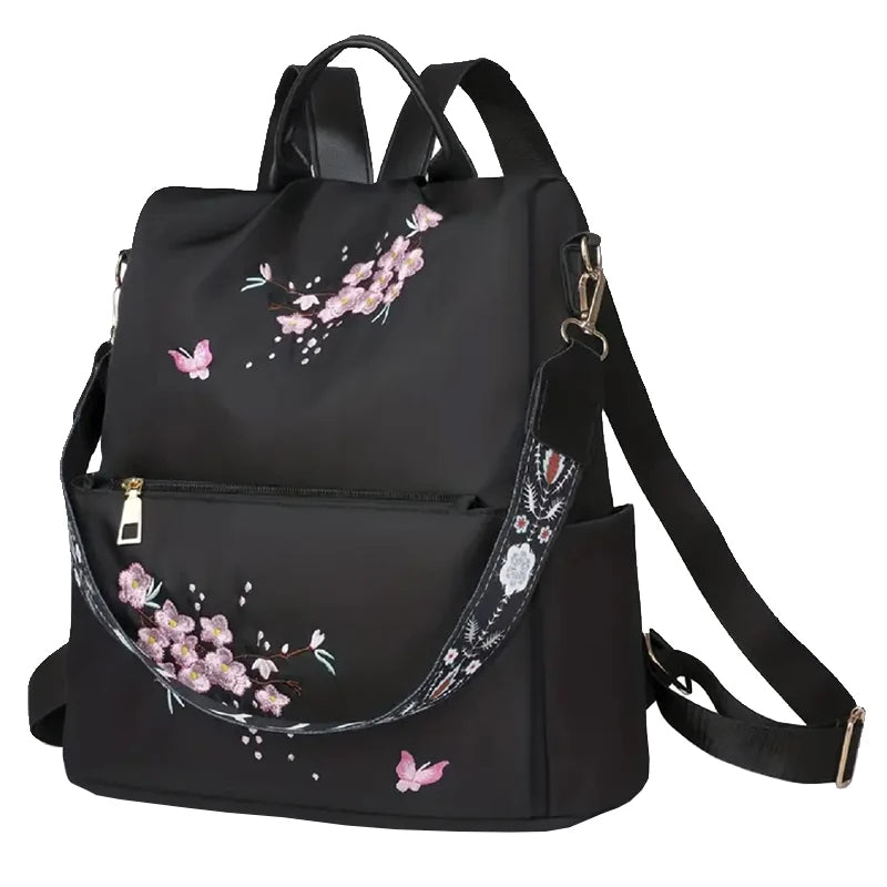 Floral Print Backpack with Rear Zipper Opening and Top Handle