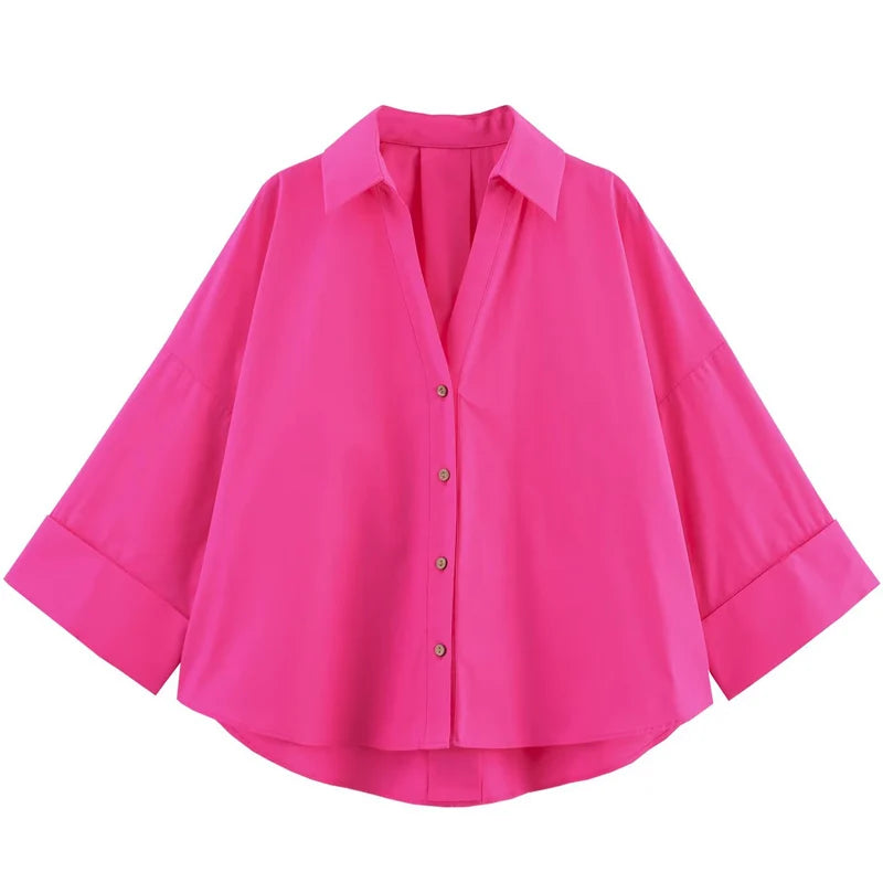 Women's Striped Wide Sleeve Cropped Button Front Shirt