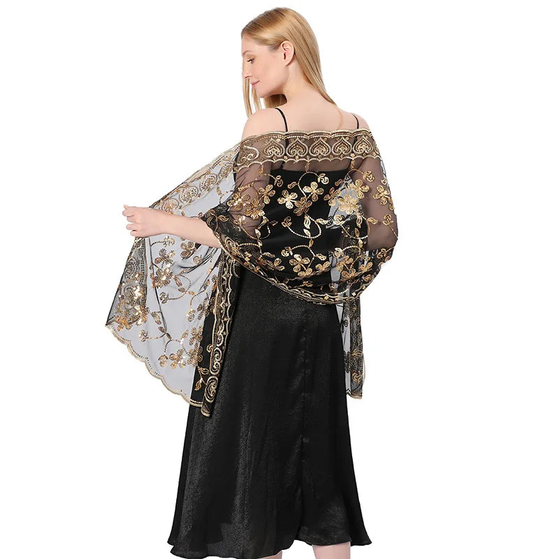Floral Lace Fringed Wrap Scarf for Layering over Outfits