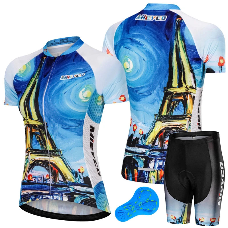 Women Short Sleeve Cycling Jersey Set Summer Bike Bib Shorts Suit