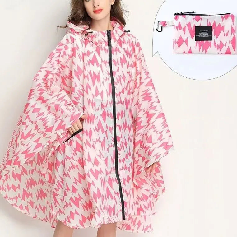 Hooded Printed Poncho for Layering over Tops and Dresses
