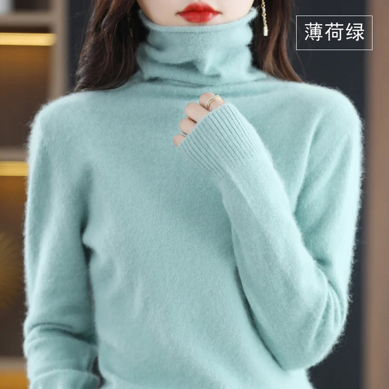 Women's Solid Long-Sleeve Turtleneck Loose Knit Pullover Sweater for Autumn Winter Outfits