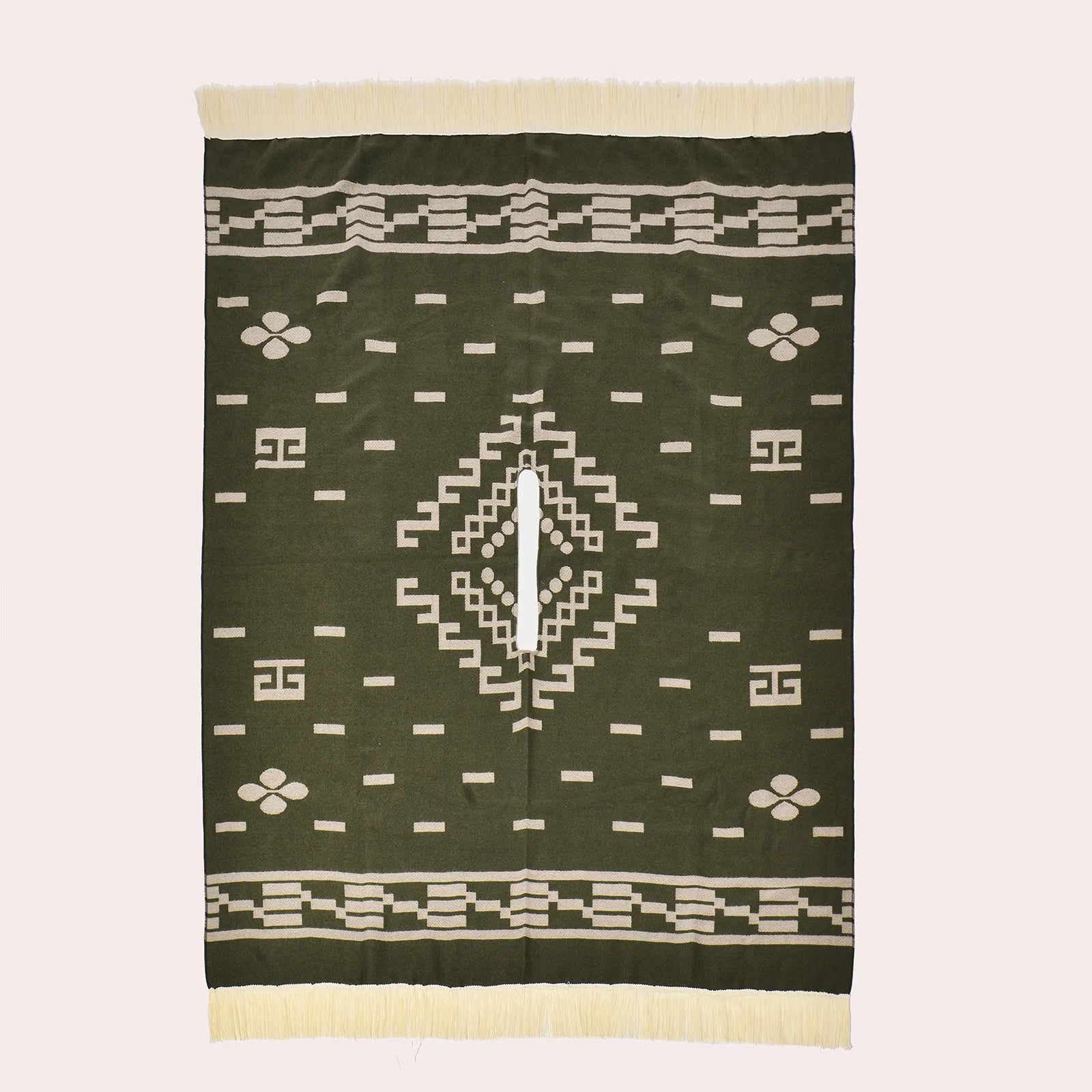Geometric Pattern Fringe Poncho for Layering over Outfits