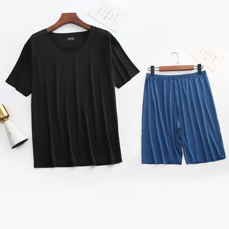 Men's Solid Short Sleeve T Shirt and Shorts Pajama Set