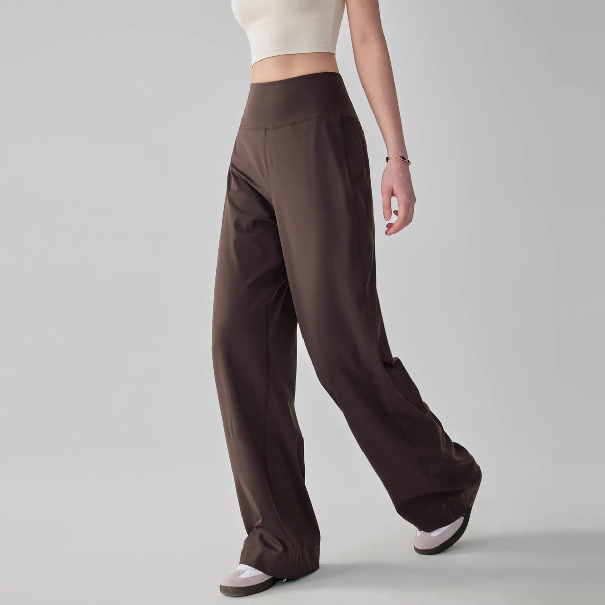 Women's Crossover Waist Nylon Blend Wide Leg Workout Pants with Pockets