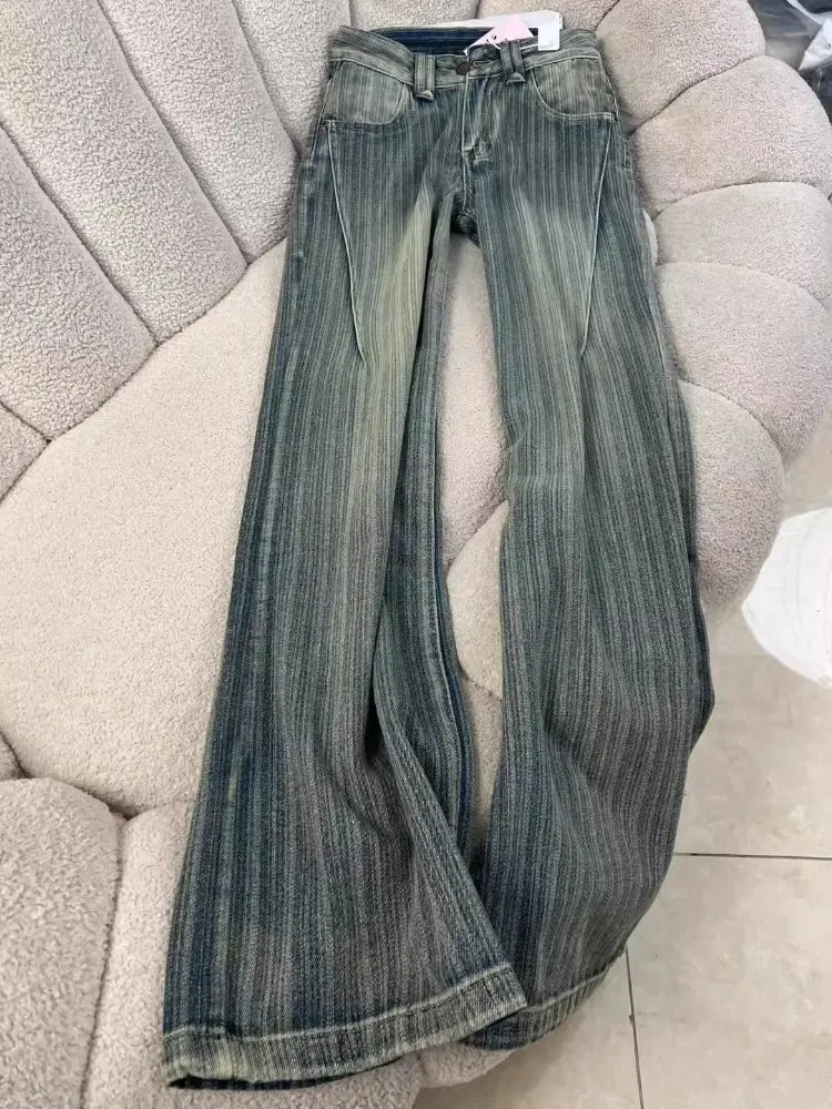 Women's Striped Washed Loose Fit Denim Jeans For Everyday Outfits
