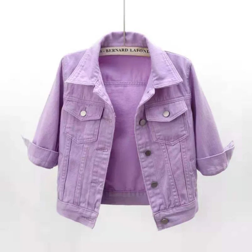 Women's Cotton Denim Three-Quarter-Sleeve Jacket