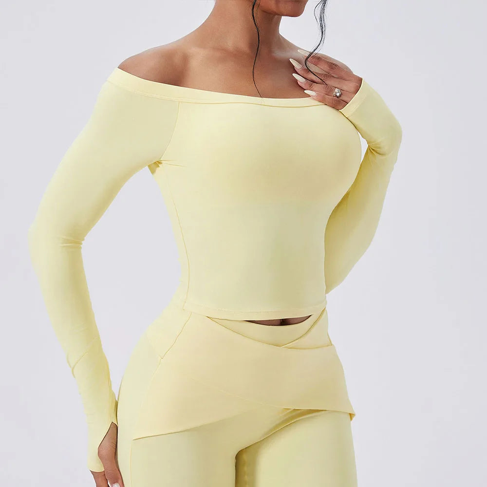 Women's Off-Shoulder Long-Sleeve Workout Crop Top