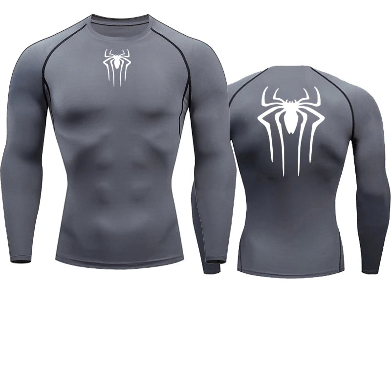 Spider Graphic Compression Long Sleeve Rash Guard For Sports Outfits