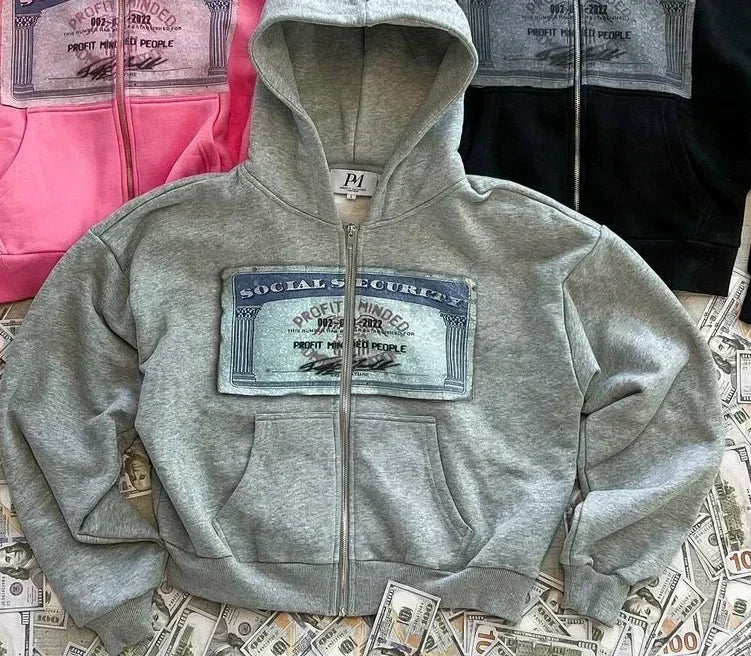 Men's Letter-Graphic Long-Sleeve Zip-Front Hoodie