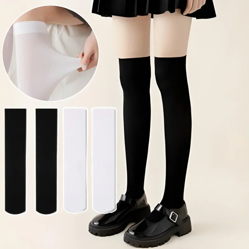 Solid Sheer Thigh High Stockings with Wide Cuffs