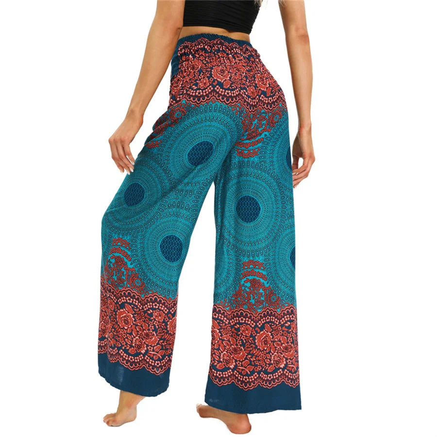 Women's Printed Rayon Harem Pants with Elastic Waist and Convertible Styling