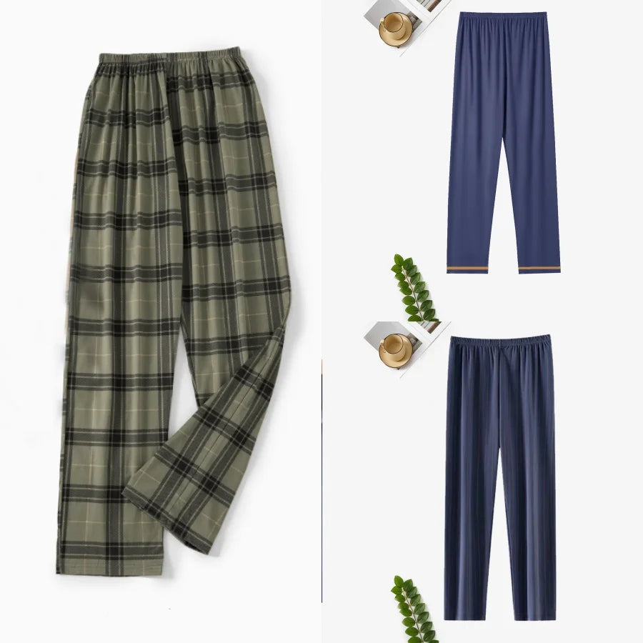 Men's Printed Elastic Waist Long Pajama Pants with Style Options