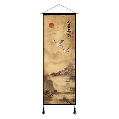 Chinese Style Buddhist Zen Wall Art Poster Ink Painting Landscape Canvas Painting Living Room Wood Scroll Wall Hanging Decor