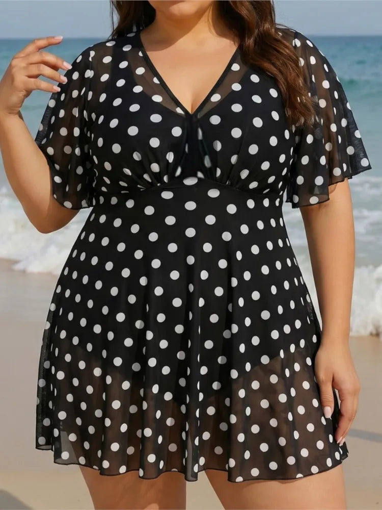 Women's Flutter Sleeve V Neck Skirted Swimdress Bathing Suit