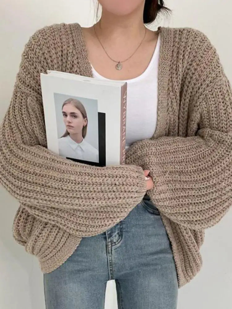 Women's Open Front Chunky Knit Cardigan Casual Knit Layer