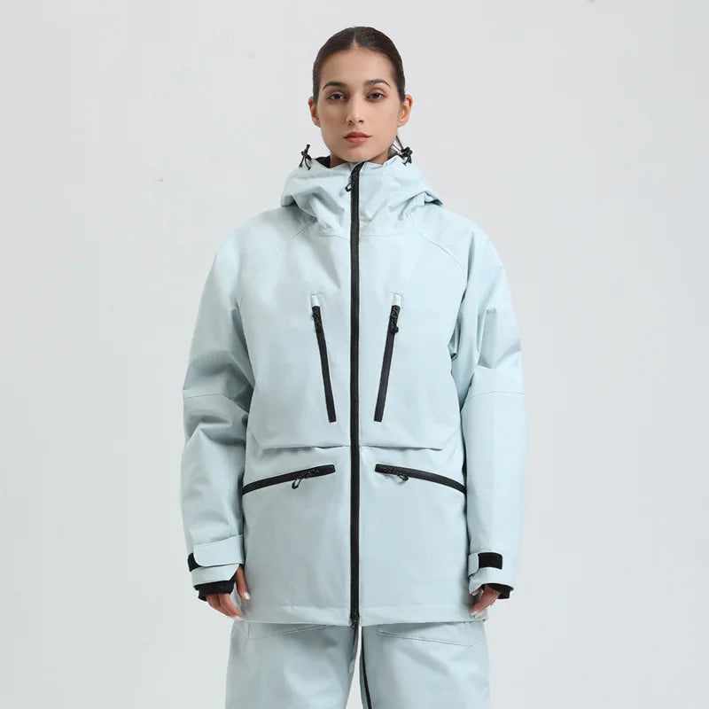 Hooded Long Sleeve Snow Sport Jacket with Front Closure
