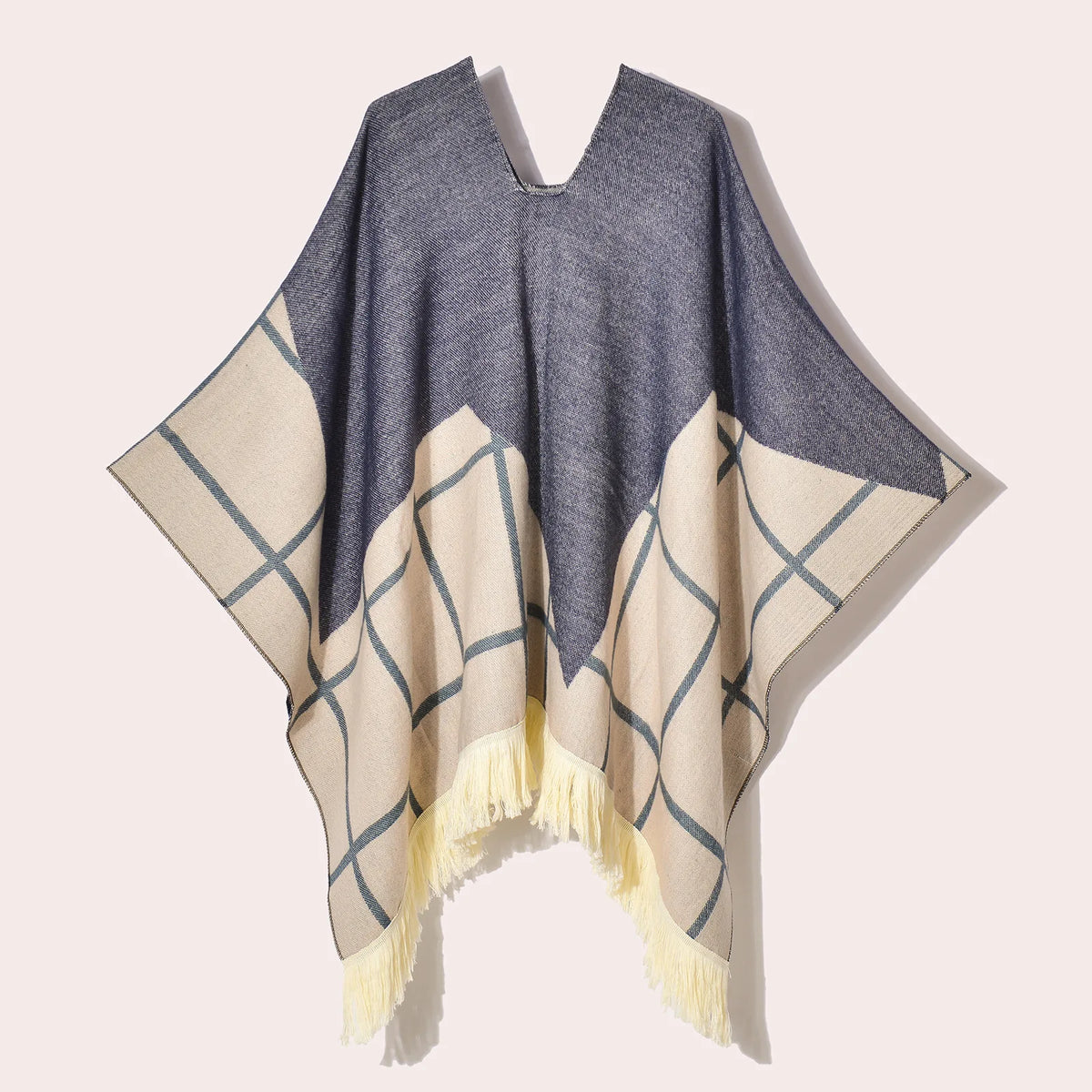 Geometric Pattern Fringe Poncho for Layering over Outfits