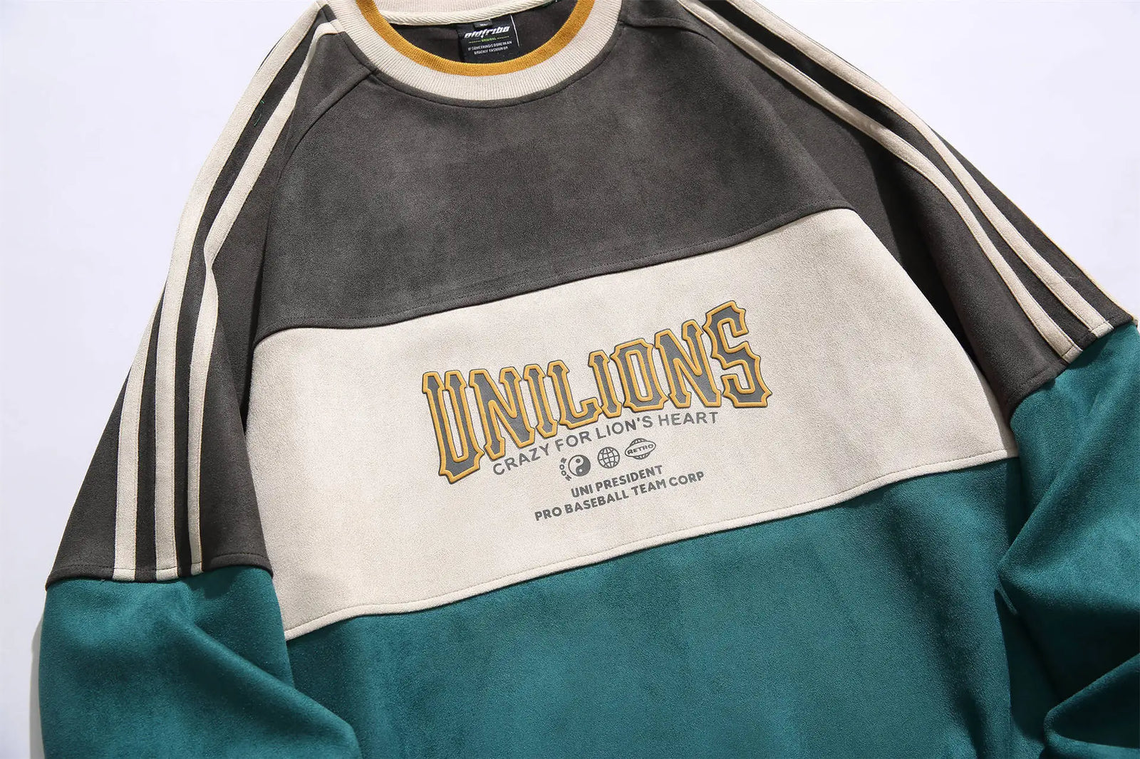 Men's Patchwork Crewneck Long-Sleeve Pullover Sweatshirt