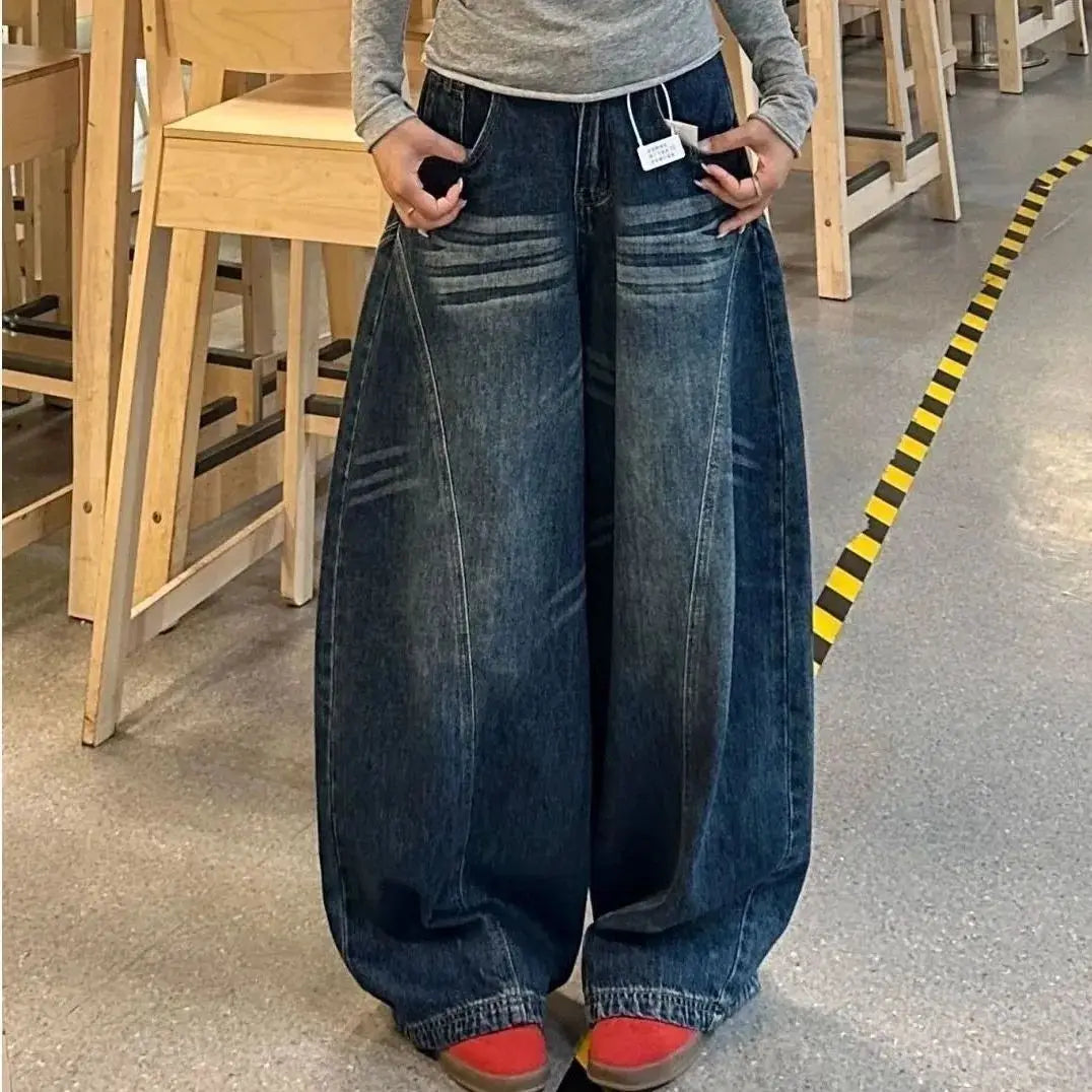 Women's Washed Black Baggy Fit Denim Jeans For Everyday Outfits