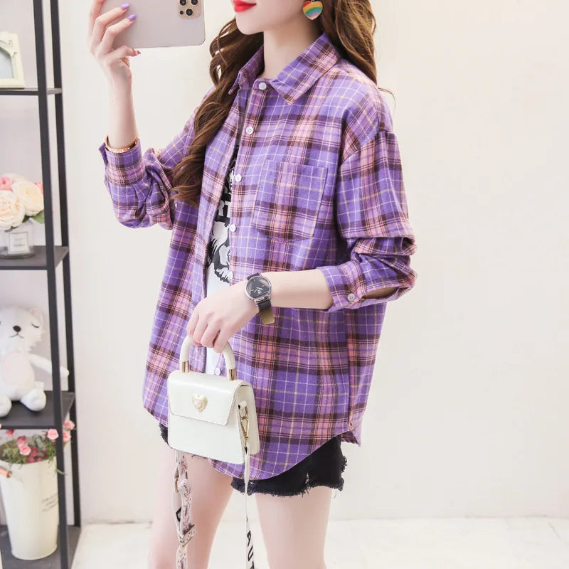 Women's Checked Collared Long Sleeve Shirt