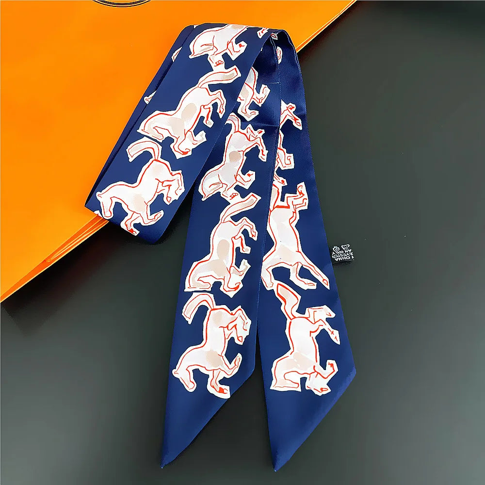 Horse Motif Skinny Scarf with Decorative Printed Patterns