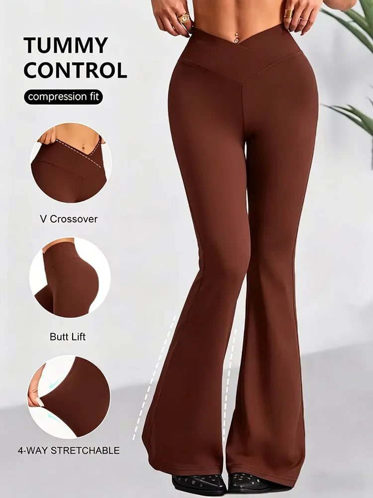 Women's Cross Waist Flared Leggings For Workout Outfits