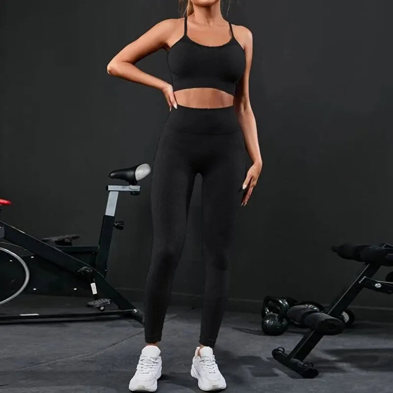 Women's Cross Back Tank And Leggings Yoga Set
