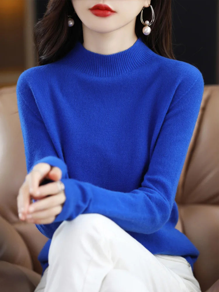 Women's Plain Mock Neck Long Sleeve Sweater Casual Knit Layer