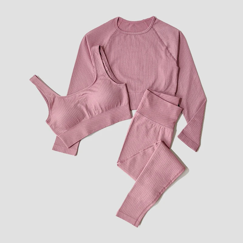 Women's Long Sleeve Crop Top And Leggings Yoga Set