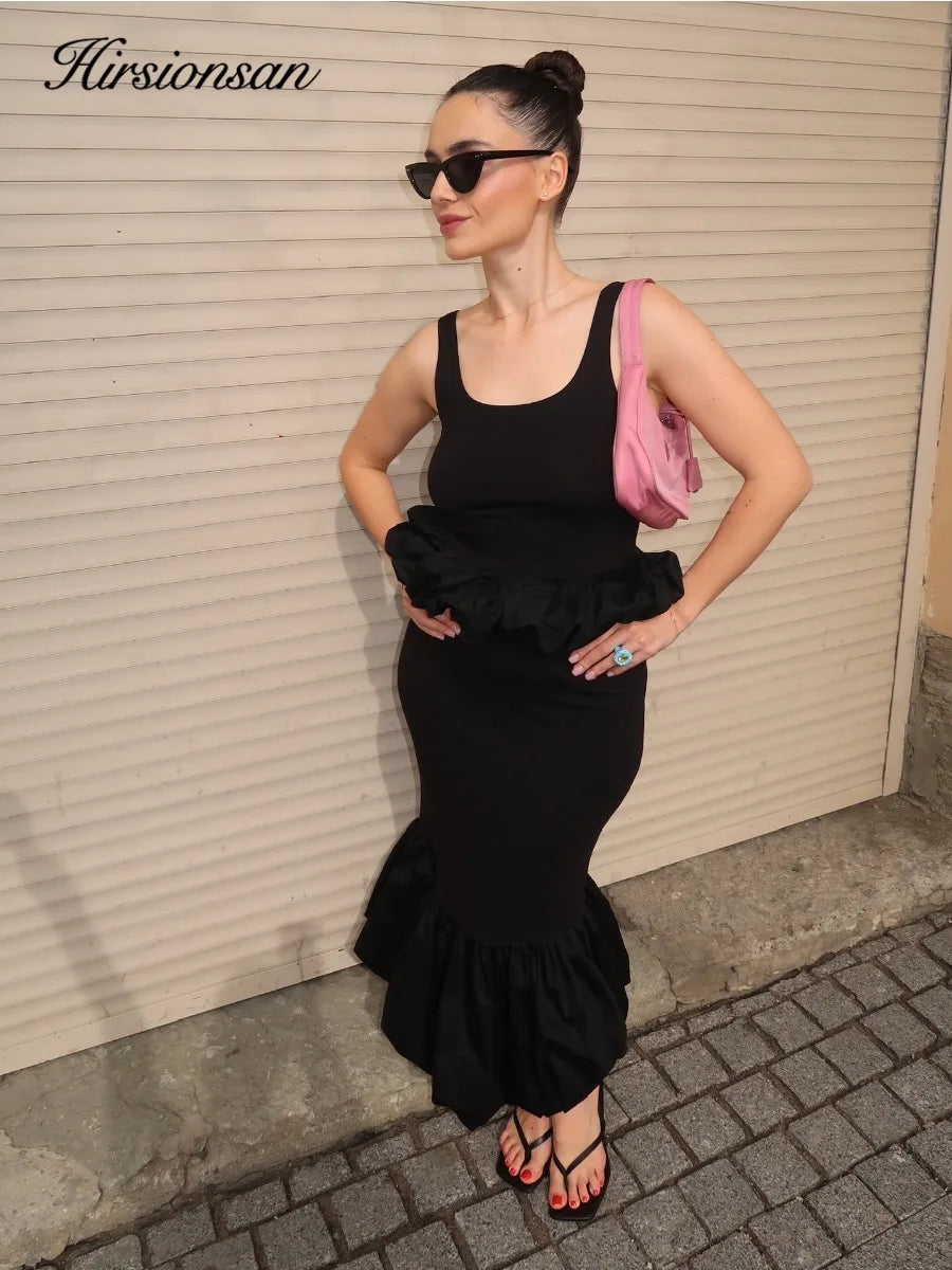 Women's Ruffle Hem Tank Top with Separate Long Sleeve Top and Skirt Options