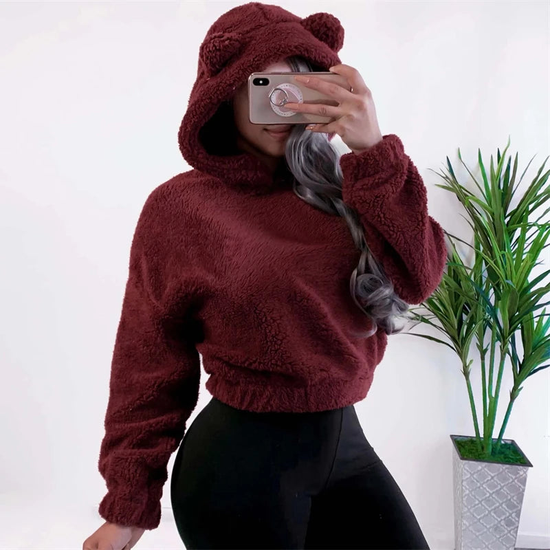 Bear Ear Long Sleeve Pullover Casual Hoodie for Layering