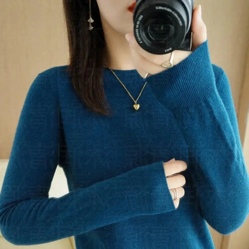 Women's Plain Long Sleeve Knit Sweater Casual Knit Layer