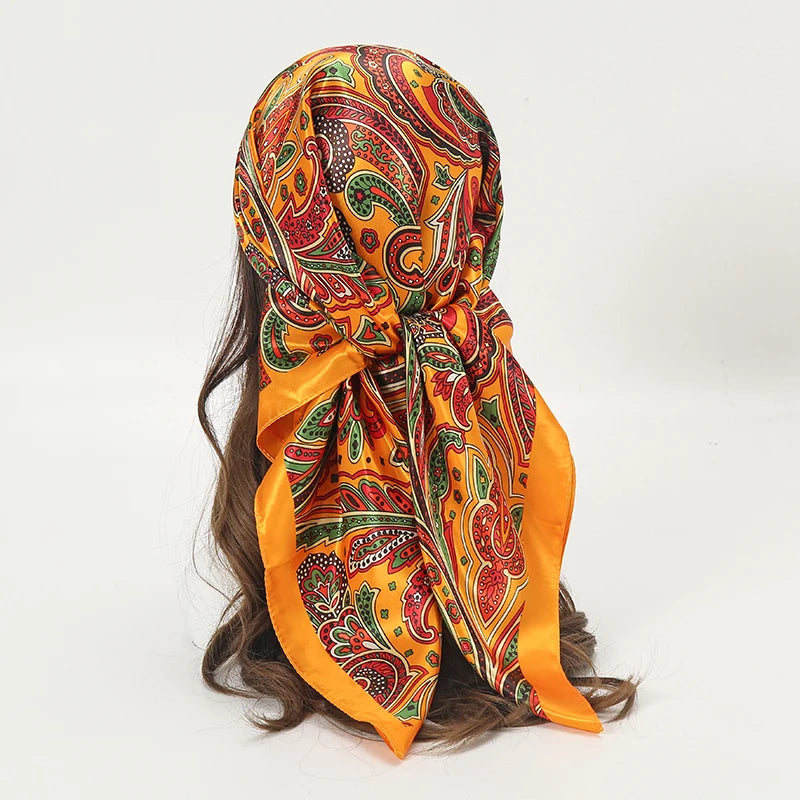Printed Square Scarf with Ornate Paisley Pattern Options