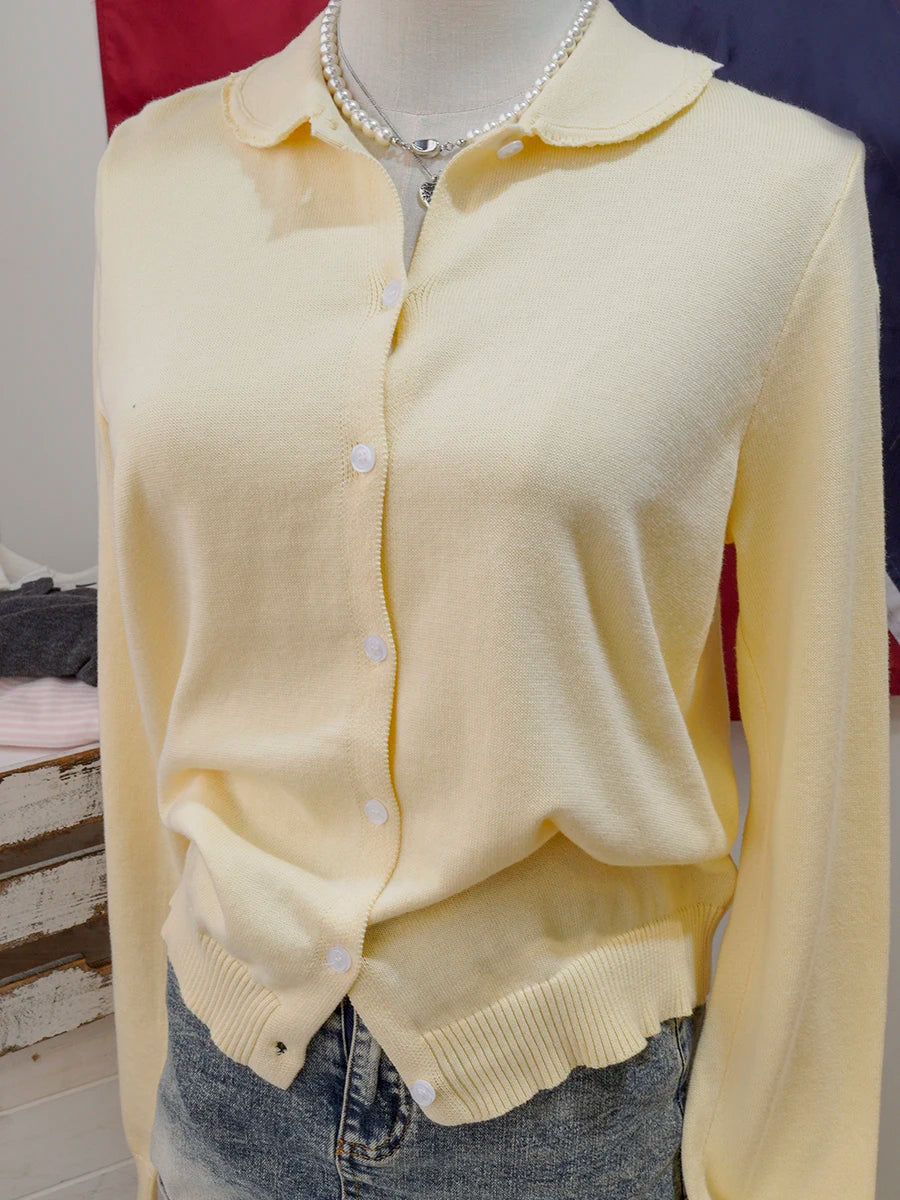 Women's Round Neck Button Front Cardigan Casual Knit Layer