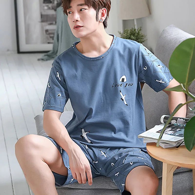 Men's Graphic Short Sleeve Top and Shorts Lounge Pajama Set