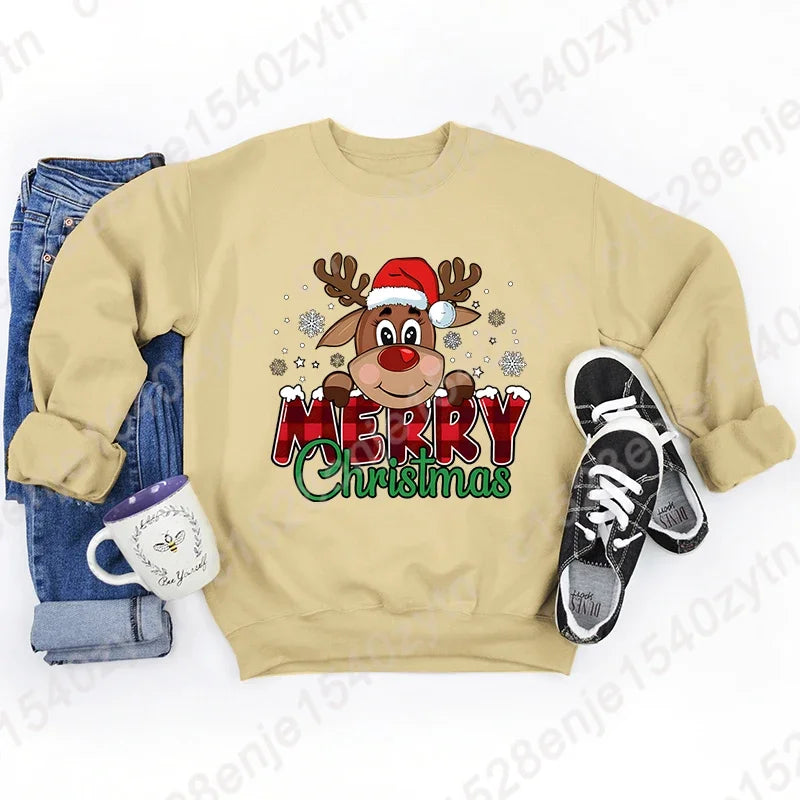 Christmas Graphic Long Sleeve Pullover Casual Sweatshirt for Layering
