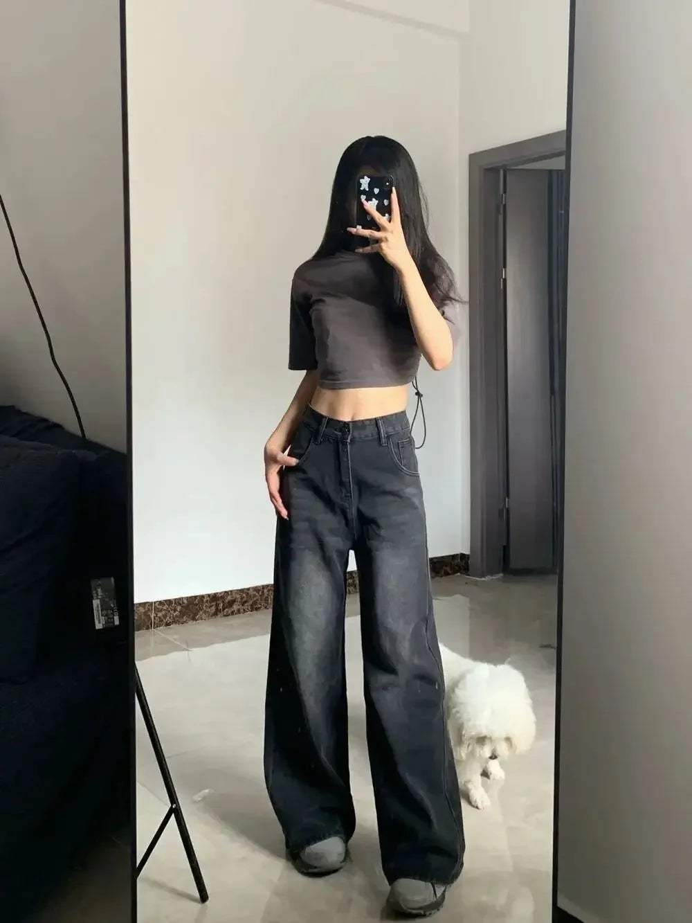 Women's Black Wide Flared Leg Denim Jeans For Everyday Outfits