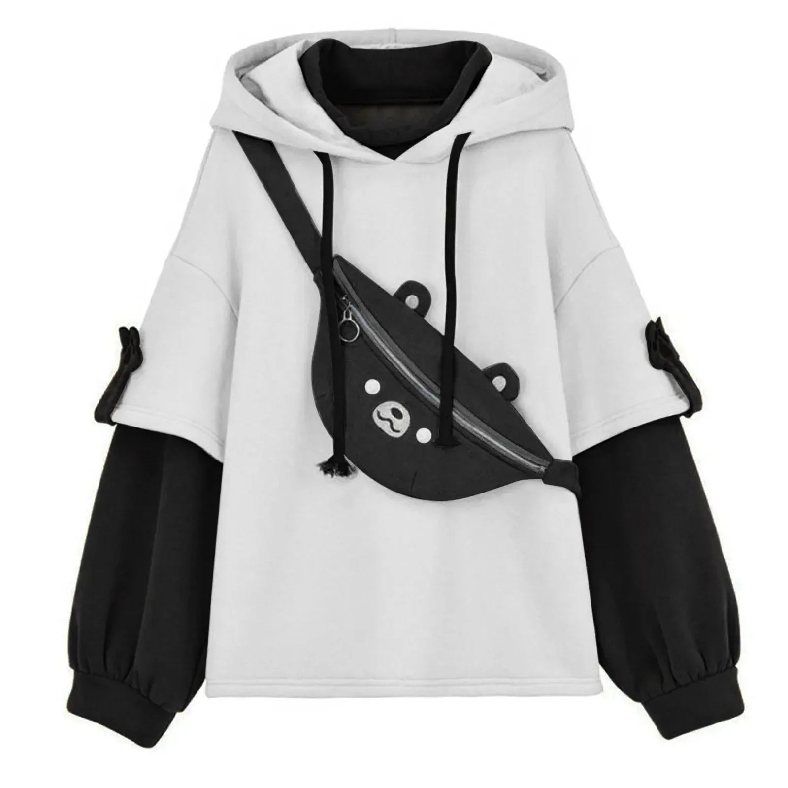 Bear Pouch Long Sleeve Casual Hooded Pullover Sweatshirt for Layering