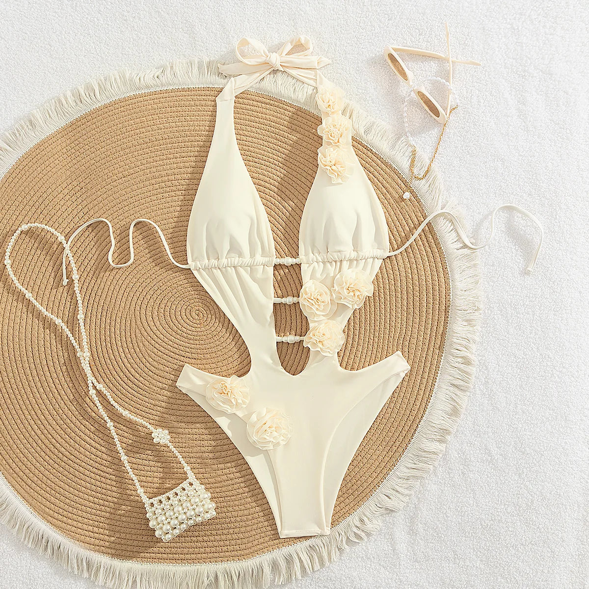 Flower Detail Cutout Swimsuit