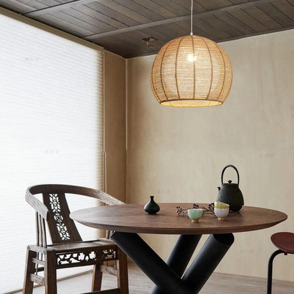 Wicker Rattan Shade Ceiling Lamp Retro Light Fixture Hanging Pendant Creative Kitchen Hanging Lamps Home Decor
