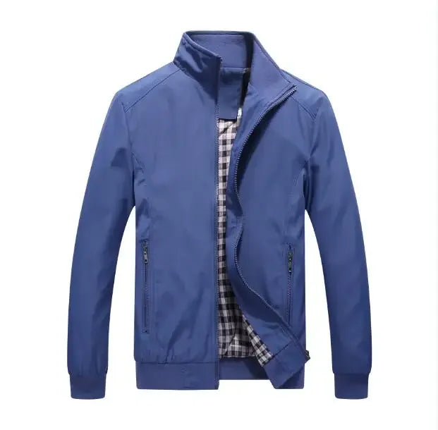 Men's Zip-Front Stand-Collar Jacket with Checked Lining