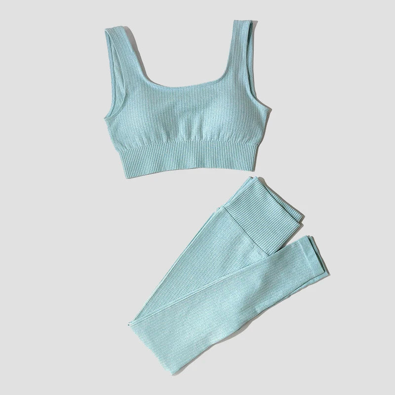 Women's Long Sleeve Crop Top And Leggings Yoga Set