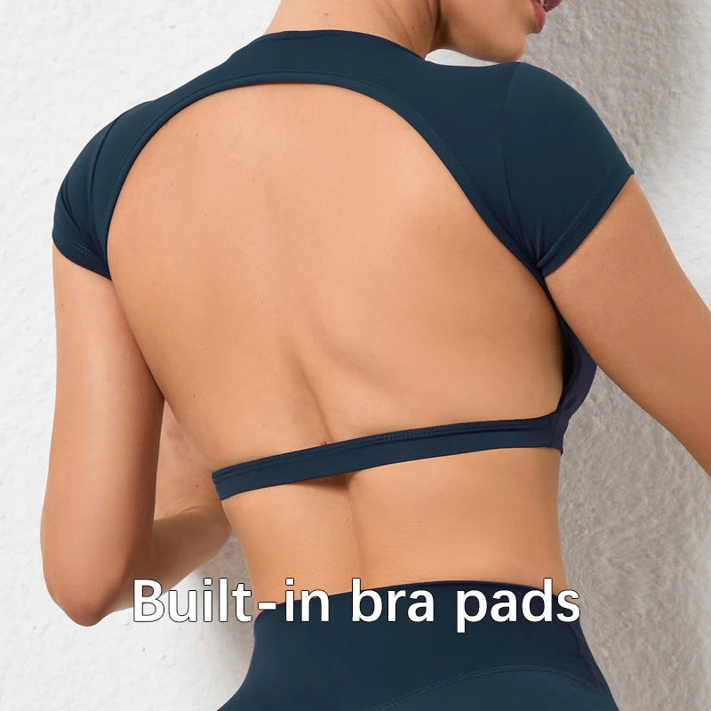 Women's Open Back Cap Sleeve Sports Crop Top