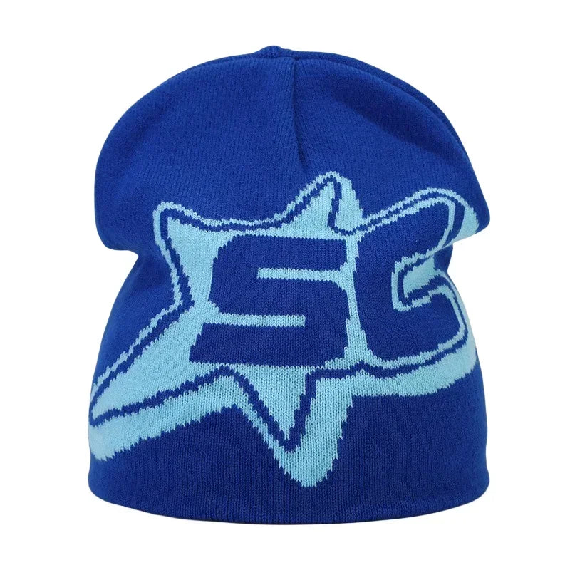Graphic Knit Beanie with Letter and Pattern Style Options