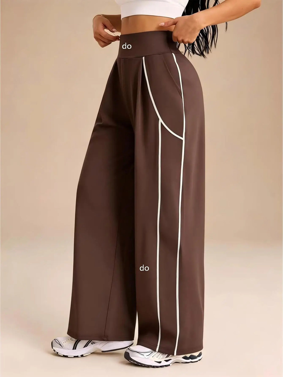 Women's High Waist Wide Leg Workout Pants with Contrast Seam Details
